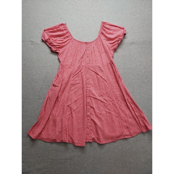 torrid Dresses & Skirts - Torrid Women Skater Dress 1 Pink White Floral Scoop Neck Puff Sleeve Logo Casual